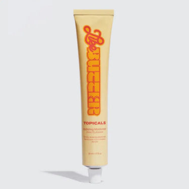 Lactic acid serum for exfoliation shown in a yellow Topicals Like Butter moisturizing tube on a neutral background.